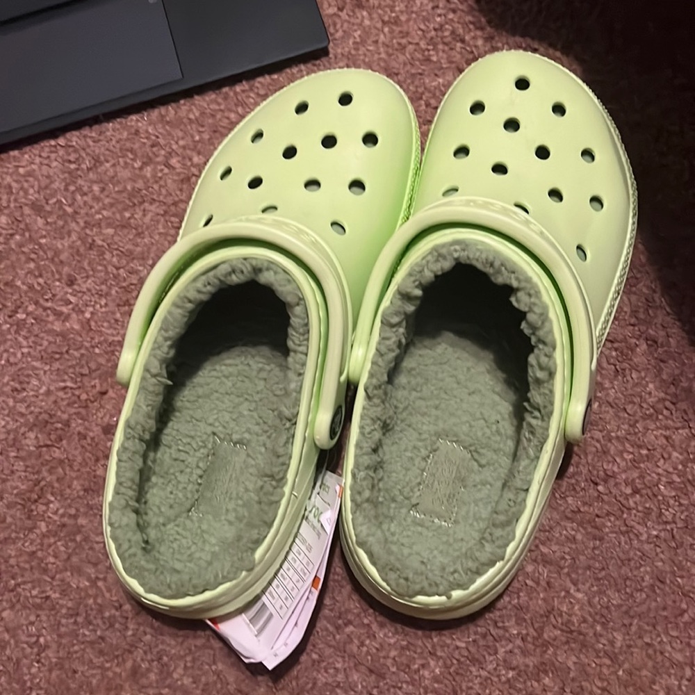 COPY - Green fuzzy crocs
